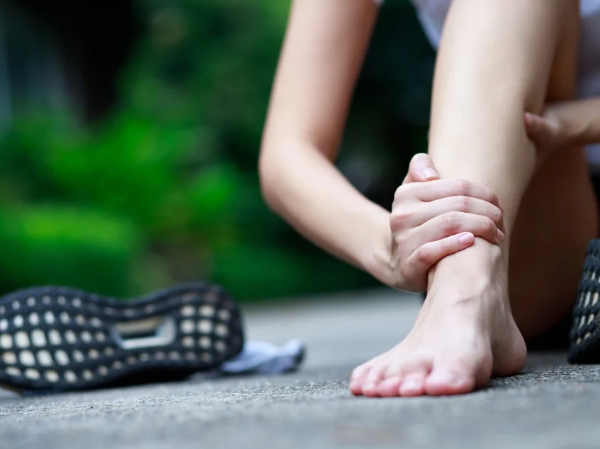 Person walking dog outdoors